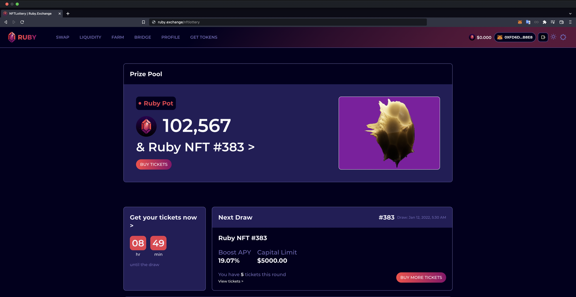 Ruby NFT lottery UI