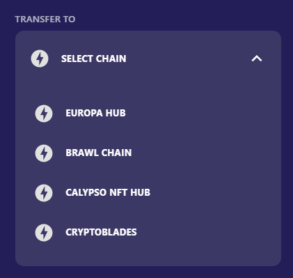 Screenshot of chain selection list