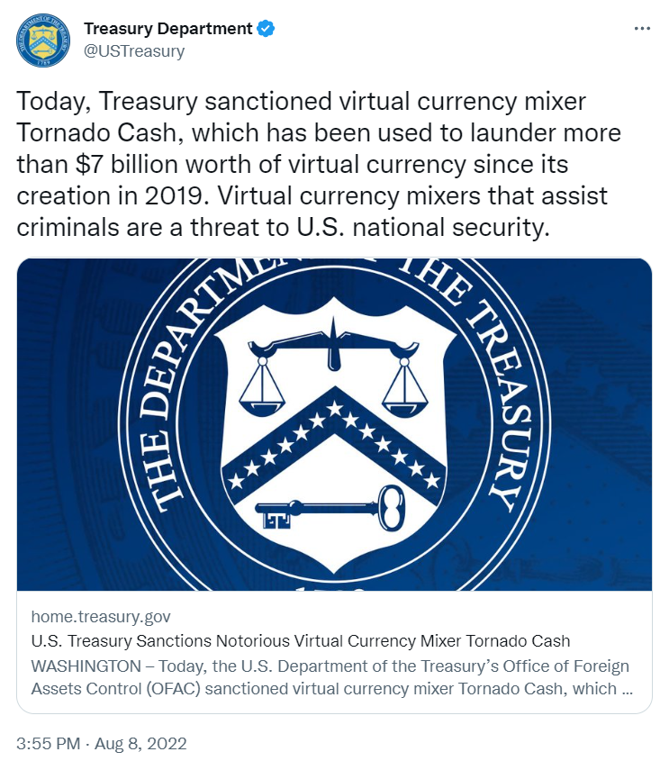 Screenshot of US Treasury tweet