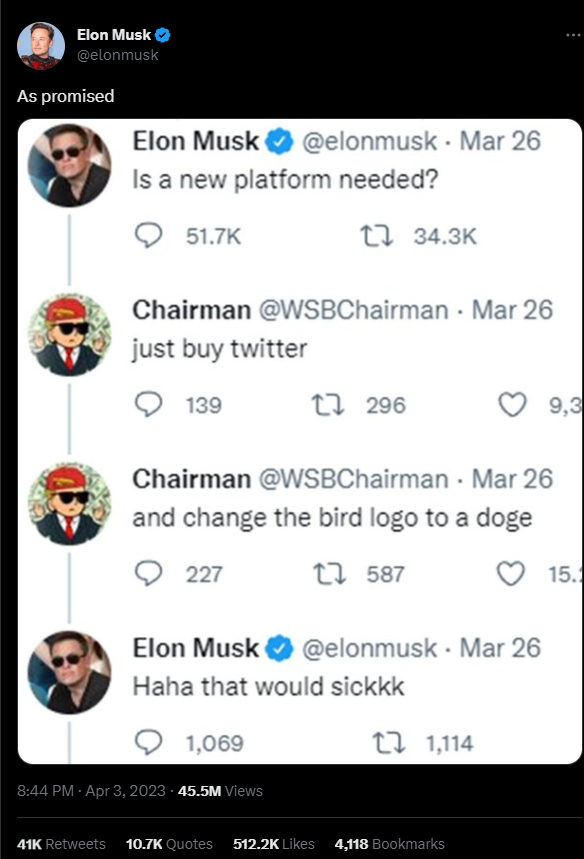 Elon confirms he did a thing he didn't say he would do.